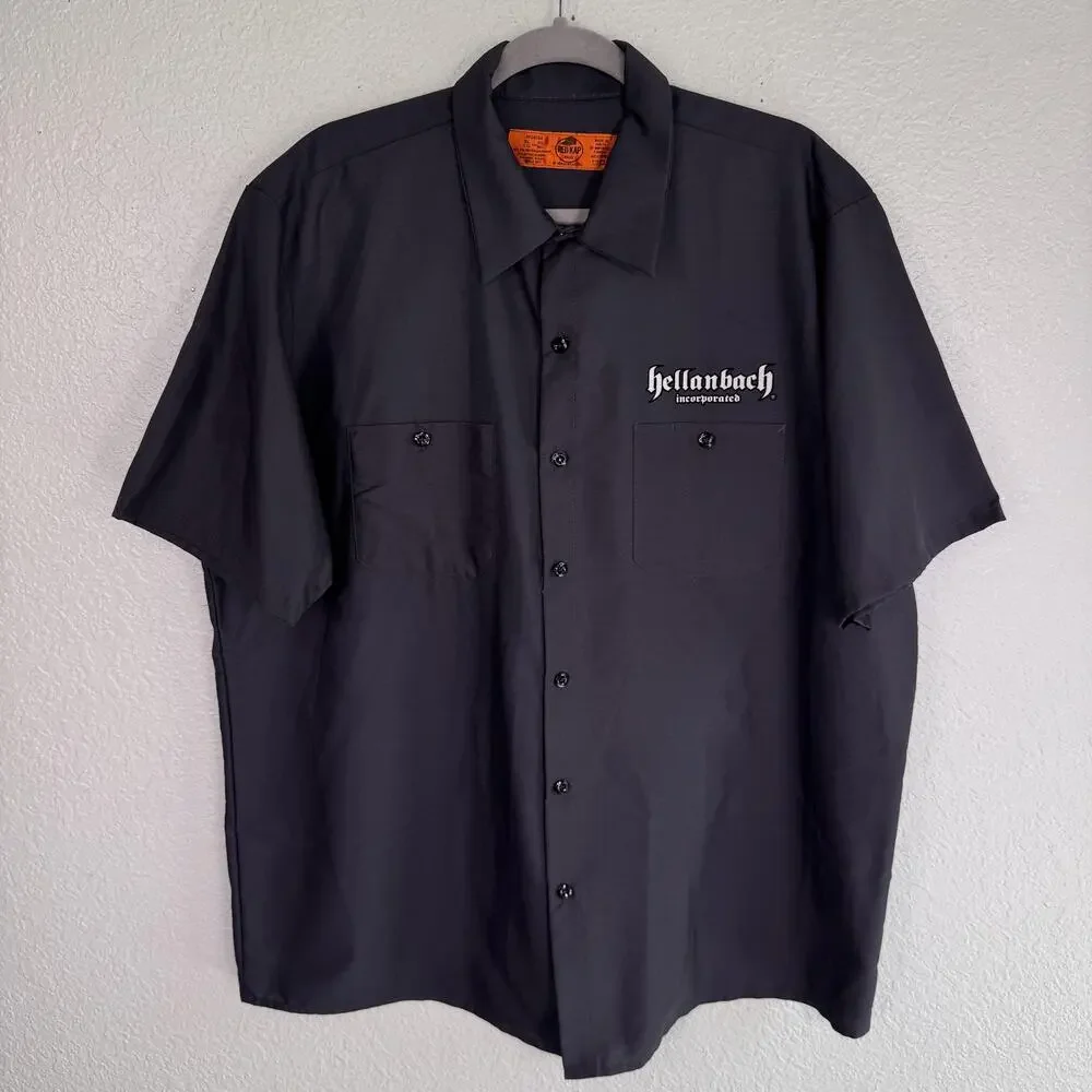 Red Kap Hellanbach Shirt Mens XL Speed Shop Work Button Up Gray Mechanic Garage - Picture 2 of 11